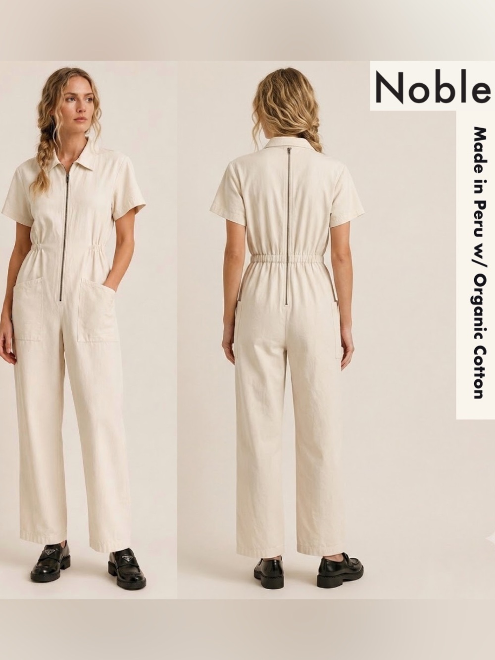 Noble Utility Jumpsuit Organic Pima Cotton Collared Cropped Straight Leg Size S